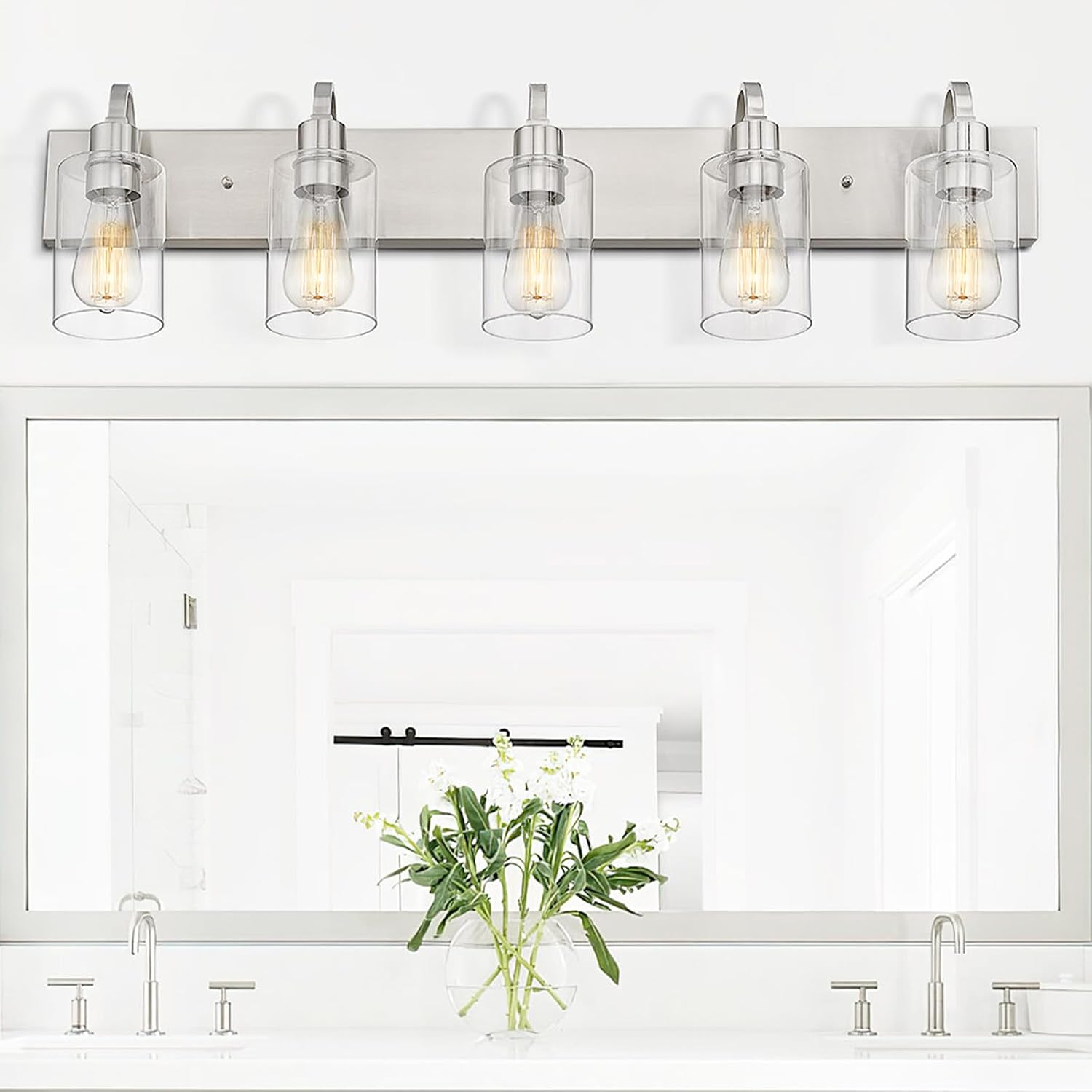 Emliviar 5-Light Bathroom Vanity Light Fixture, 37' Bath Wall Light Fixtures in Brushed Nickel Finish with Clear Glass, YCE237B-5W BN