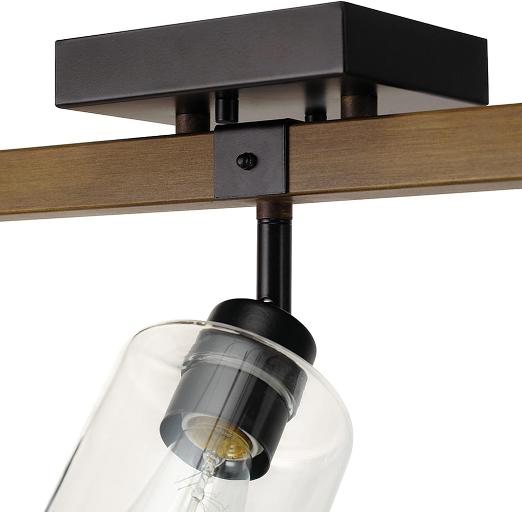Globe Electric 57502 3-Light Track Lighting, Wood Toned, Matte Black Accents, Clear Glass Shades, Pivoting Heads, Modern Farmhouse, Ceiling Light for Kitchen Island and Dining Room Table