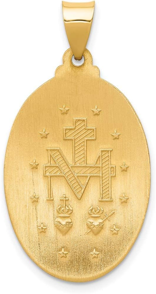 14k Gold Virgin Mary Miraculous Medal Pendant - Oval Mother Mary Necklace Charm with Sacred Words - Handcrafted Religious Jewelry Made in USA - Traditional Catholic Design