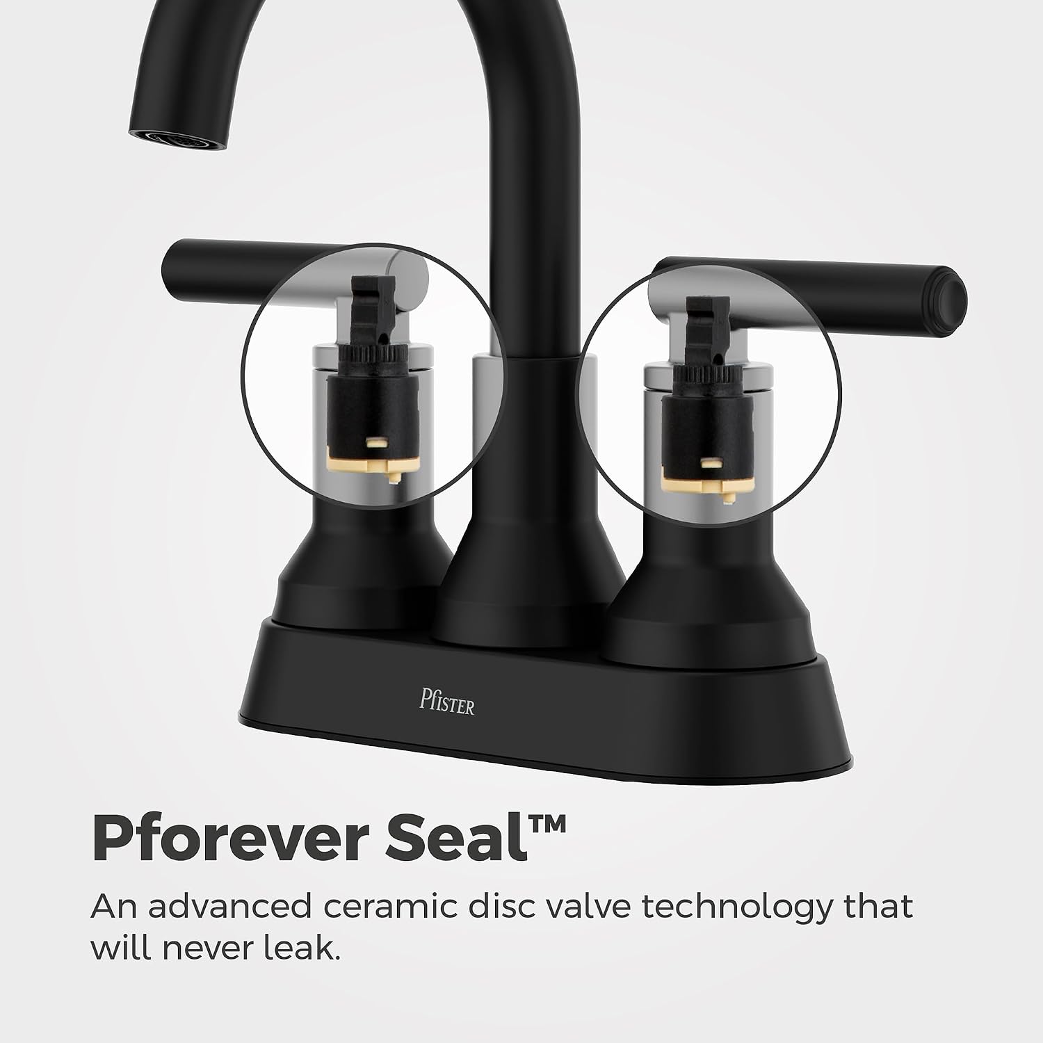 Pfister Capistrano 4 in Centerset 3-Hole Matte Black Bathroom Sink Faucet with 2-Handle Push & Seal Drain Technology WaterSense NSF Certified Vanity Faucet LF048CSOSDB