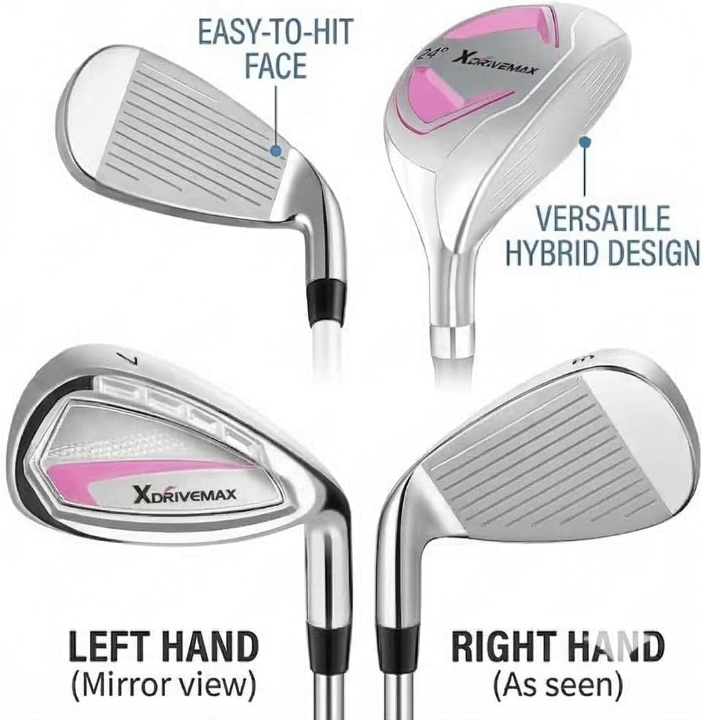 XDriveMax 7-Piece Complete Golf Clubs Set for Men & Women (Left/Right Hand), Advanced Performance Set with Fairway Wood, Hybrid, Irons and Putter, Regular Flex (No Golf Bag Included)