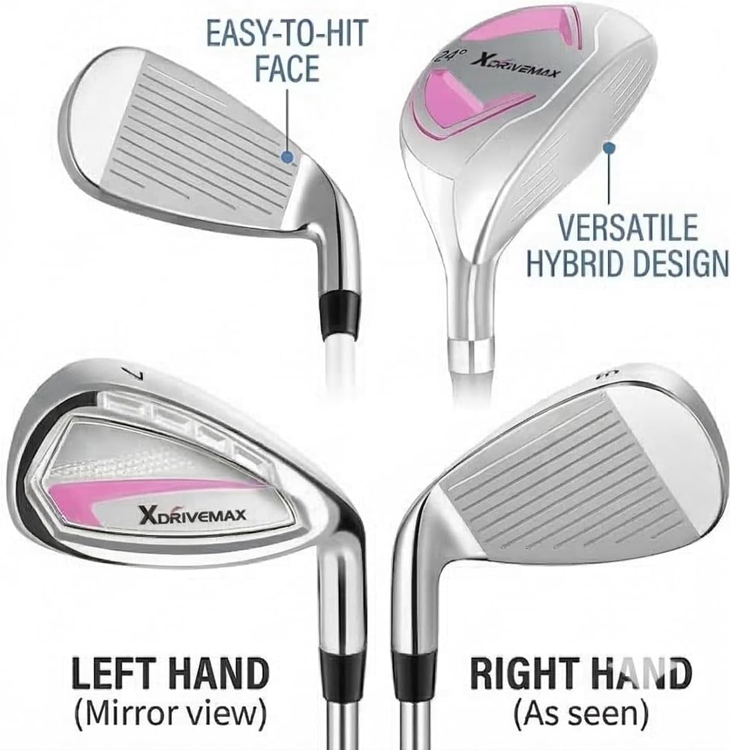XDriveMax 7-Piece Complete Golf Clubs Set for Men & Women (Left/Right Hand), Advanced Performance Set with Fairway Wood, Hybrid, Irons and Putter, Regular Flex (No Golf Bag Included)