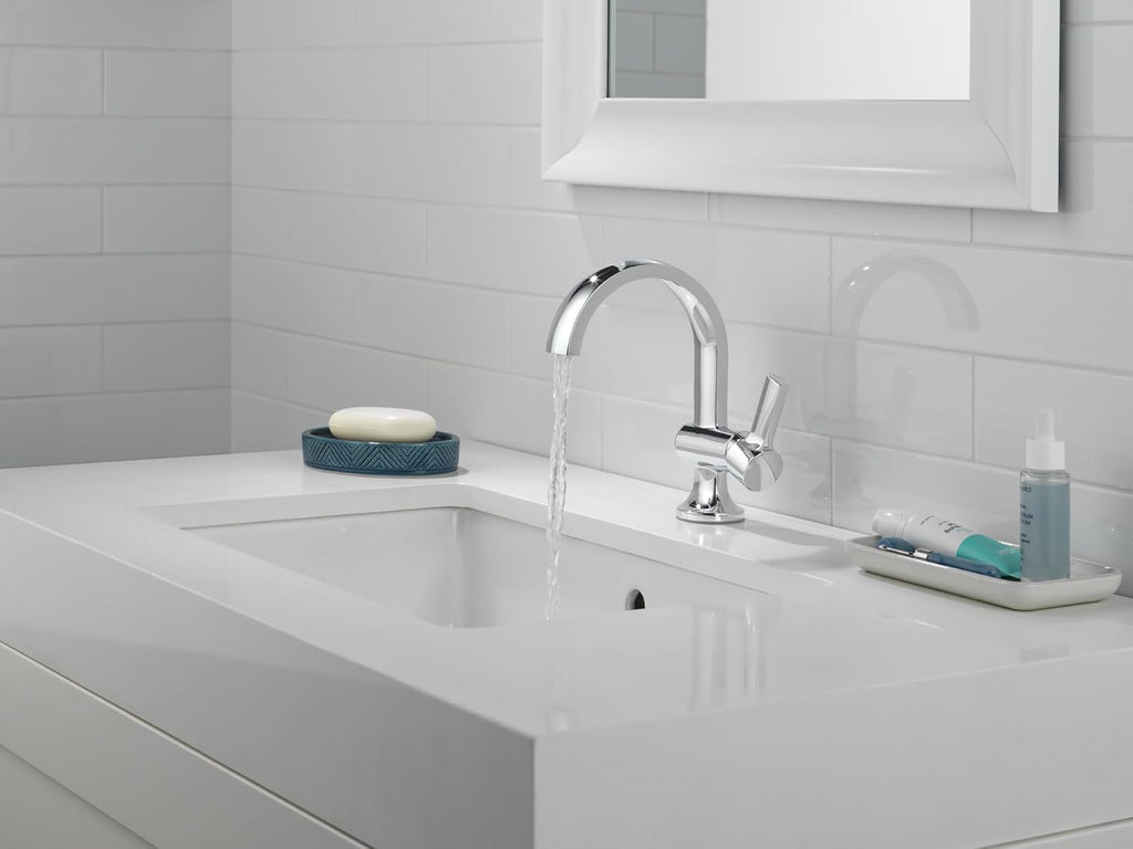 Delta Albion Chrome Bathroom Faucet 1 Hole, Single Hole Bathroom Sink Faucet for Vanity, Metal Push-Pop Drain Assembly, Chrome 15855LF