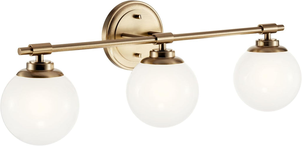 Kichler Benno 3-Light Bathroom Vanity Light Fixture, Modern Wall Mount with Opal Glass in Champagne Bronze, for Bathroom or Powder Room (8.75' x 24.5'), 55172CPZ