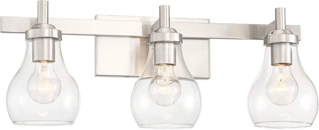 Possini Euro Design Danvers Modern Wall Mount Light Brushed Nickel Silver Hardwired 21' Wide 3-Light Fixture Clear Glass Globe Shade for Bathroom Vanity Mirror House Home Room Decor