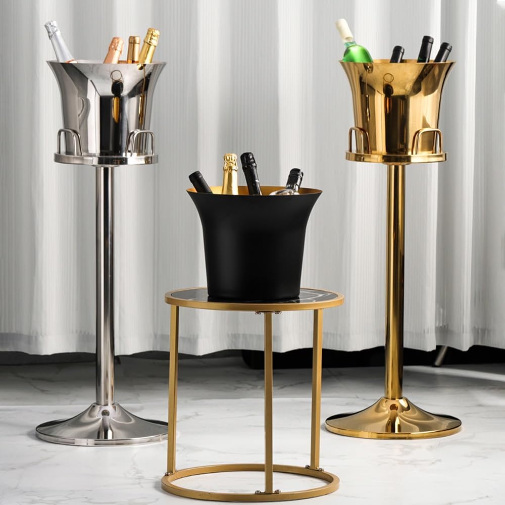 Ice Bucket for Parties, Stainless Steel Wine Cooler with Stand - Party Drink Cooler Holder - Wine Chiller - Free Standing - Outdoor or Indoor Use(Silver)