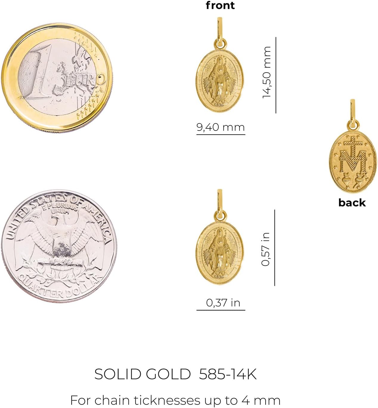 forme di Lucchetta -small 14K Gold Miraculous Medal Pendant - Fine Italian Catholic Jewelry - Charm for Blessed Mother Necklace