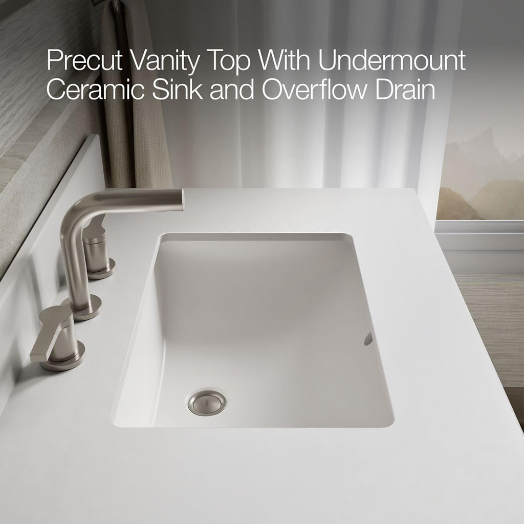 Kohler Charlemont 30' Bathroom Vanity Cabinet with White Sink and Quartz Top, Modern Bathroom Storage, White, K-29260-BD1-0