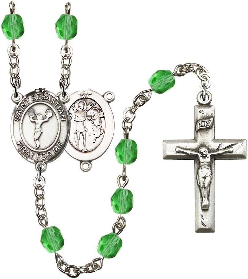 Bonyak Jewelry St. Sebastian/Cheerleading Silver-Plated Rosary - Every Birth Month Color and More