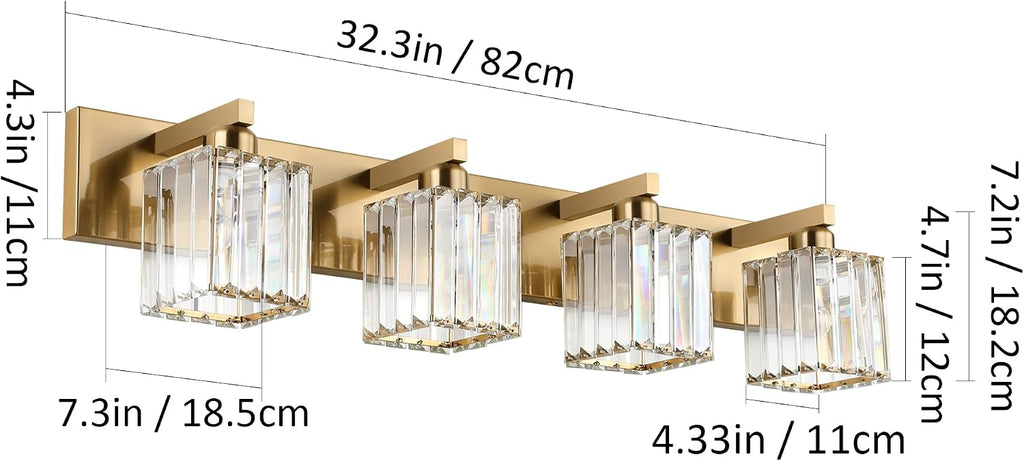 Aipsun Bathroom Lighting Fixtures Modern Crystal Vanity Light Brass 4 Light Bathroom Vanity Light (Exclude Bulb)