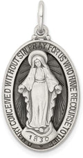 925 Sterling Silver Antiqued Miraculous Medal Pendant (L- 1.19 Inch, W- 0.63 Inch)