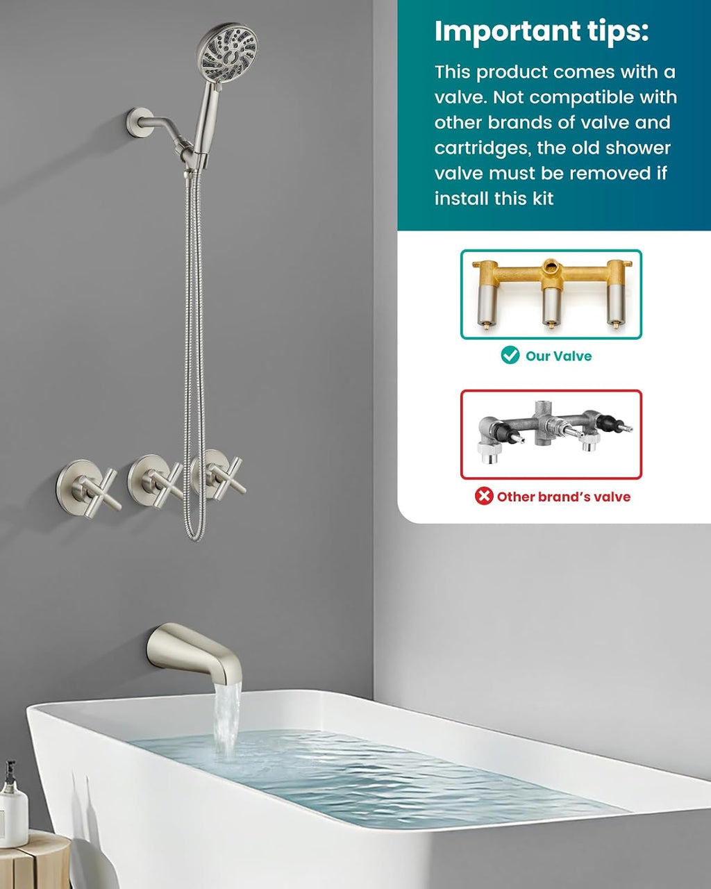 gotonovo 3 Handle Tub Shower Faucet Set,Shower System with Tub Spout,Shower Head and Handle Set with 6 Settings Handheld Spray Tub and Shower Faucet Combo Wall Mount Tub Shower Fixture Brushed Nickel