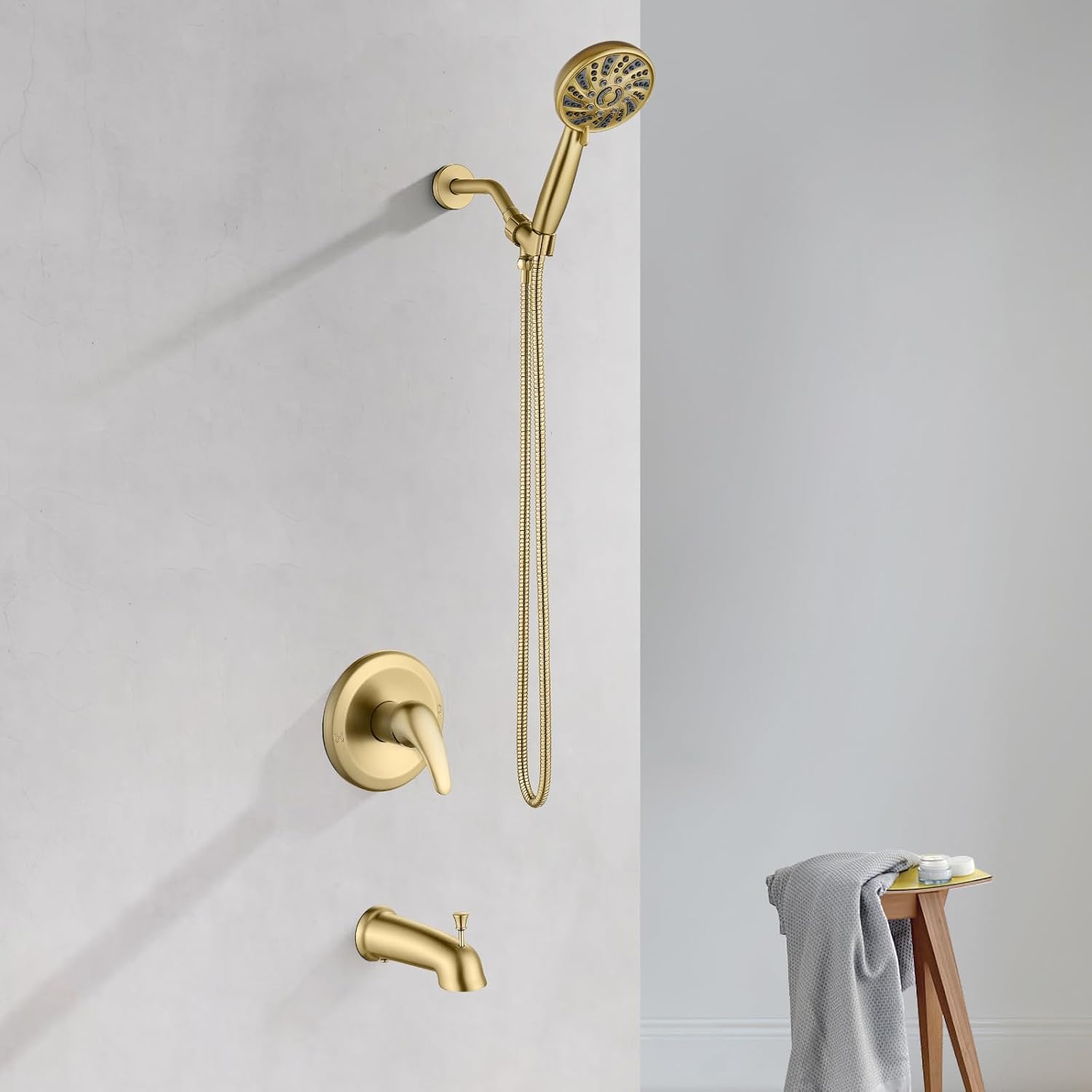 gotonovo Bathroom Shower Head Kit High Pressure Combo System Shower Faucet 6 Modes ABS Handheld Spray Shower Trim Kit Valve Included Shower Head and Handle Set Brushed Gold