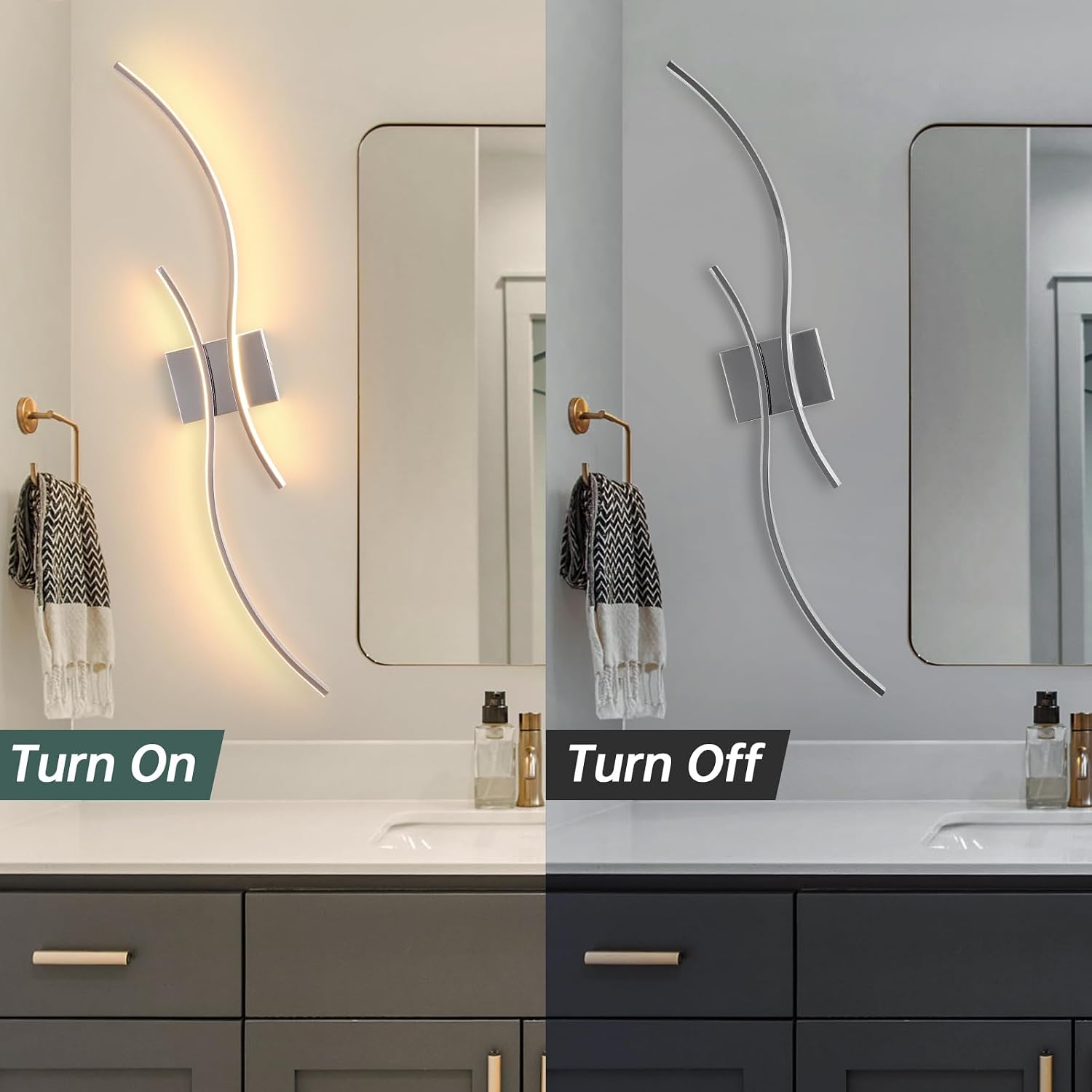 CANEOE Modern Wall Sconce Set of, 5CCT Dimmable Indoor Led Wall Sconce Lighting Set of 2, 31.5 Inch Wall Light Fixtures, Chrome Led Wall Lamps for Living Room Bedroom Bathroom Hallway