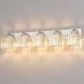 Modern Vanity Light 5-Lights Brushed Nickel Vanity Light Crystal Bathroom Wall Light Bathroom Light Fixtures