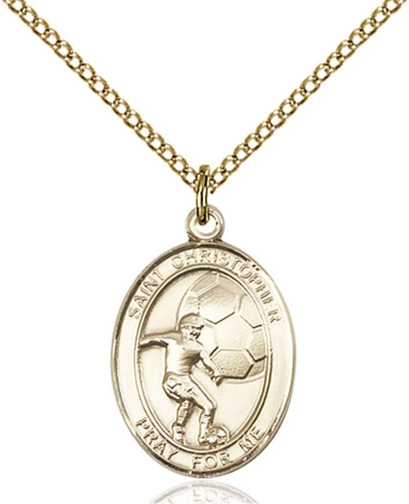Bonyak Jewelry St. Christopher - Soccer Hand-Crafted Oval Medal Pendant in 14kt Yellow Gold-Filled