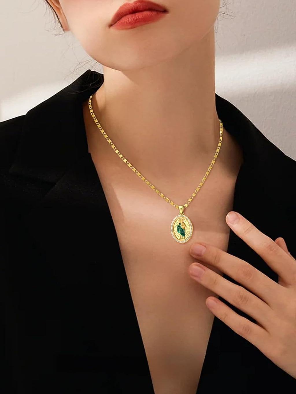 Patron Saint Medals, 14K Gold Catholic Pendant Necklaces, Personalized Christian Jewelry Religious Gifts for Women with 22'+2' Mariner Chain