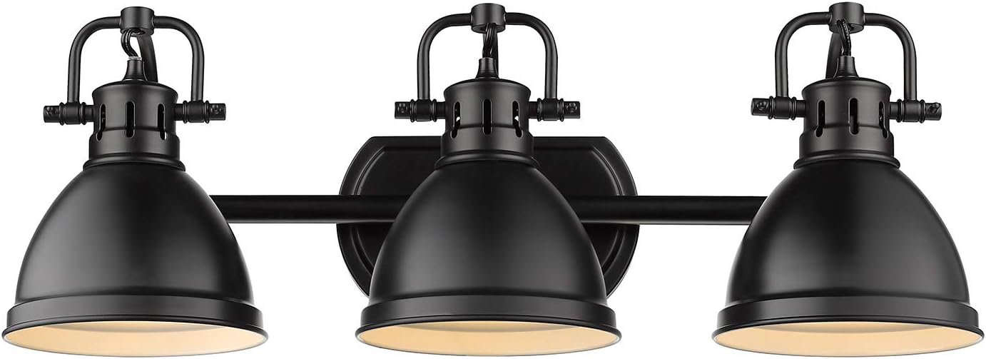 Golden Lighting 3602-BA3 BLK Duncan Bath Vanity Light Fixture, Matte Black with Matte Black Shades- Bathroom Light Fixtures, Vanity Lights for Bathroom, Bathroom Vanity Light,