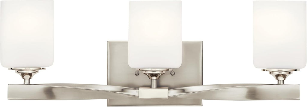 Kichler Marette 22.75' Vanity Light in Brushed Nickel, 3-Light Modern Bathroom Light with Satin Etched Cased Opal Glass, (22.75' W x 8' H), 55002NI