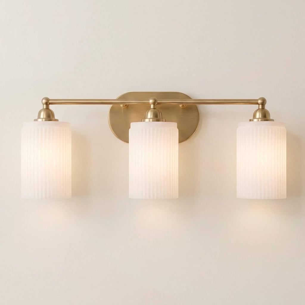 360 Lighting David 22' Wide Soft Gold and Fluted Glass 3-Light Bath Light