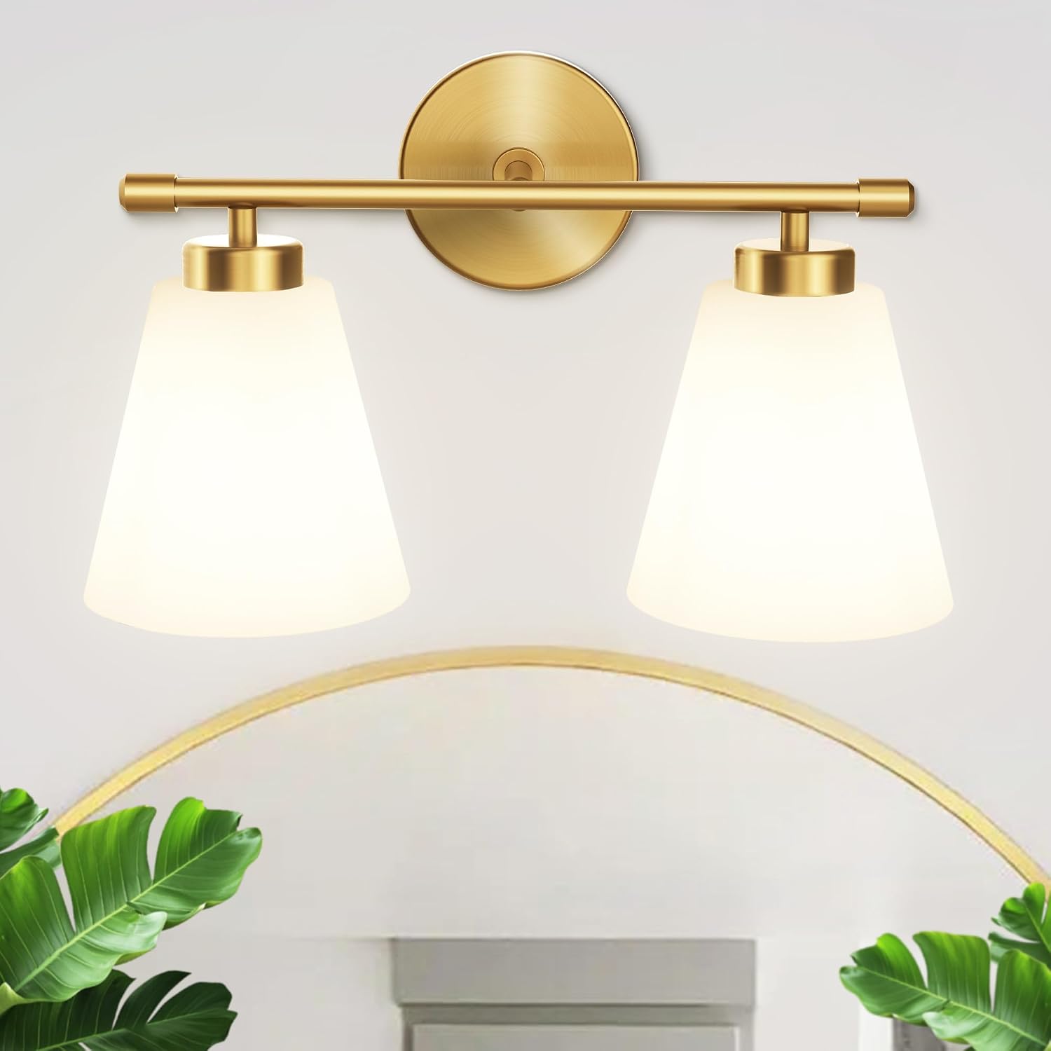 Hamilyeah Gold Bathroom Vanity Light Fixture with Frosted Glass Shade, 2 Light Vanity Lighting Fixture Over Mirror, 2 Bulb Wall Lamps for Bathroom, Restroom, Living Room