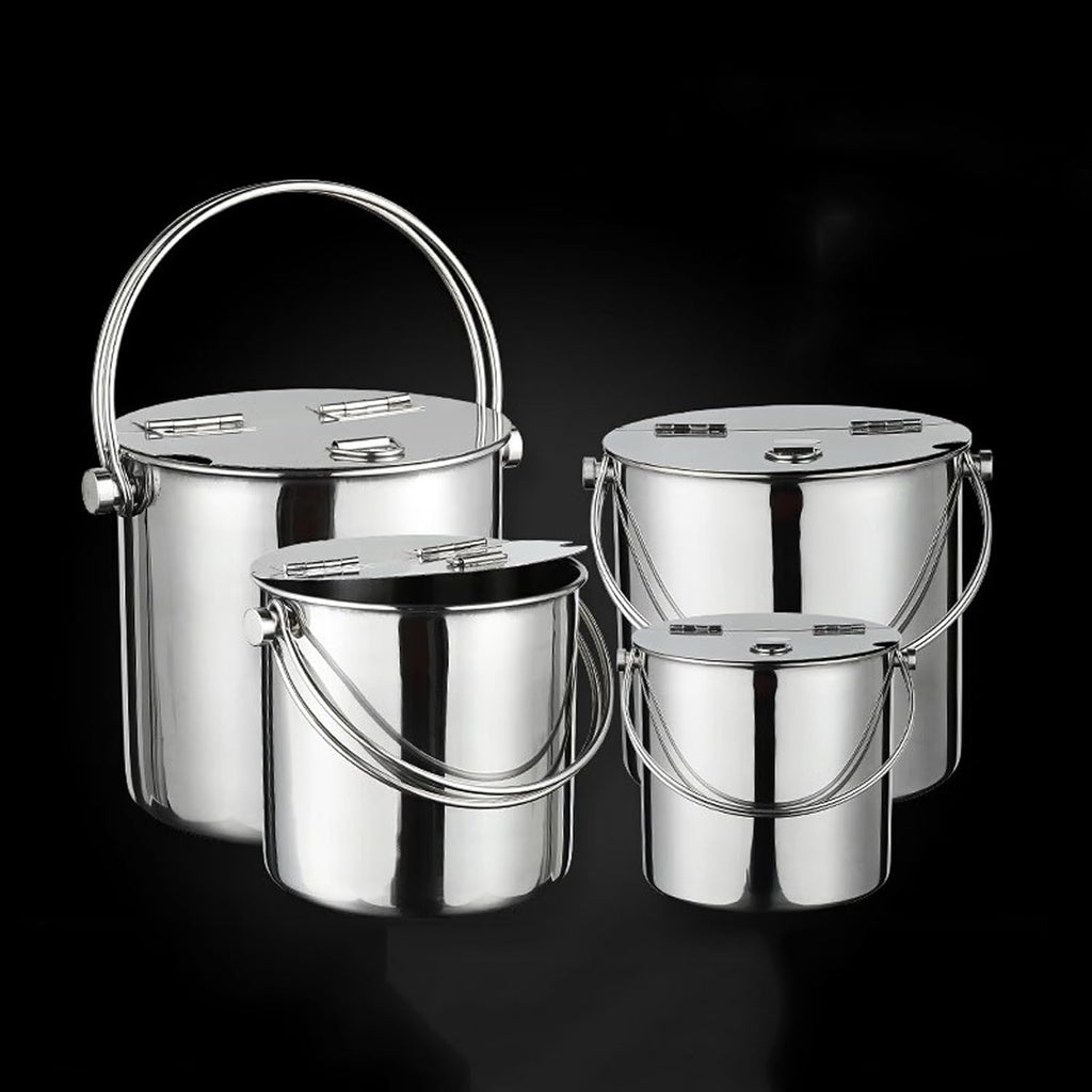 Ice Container Thickened Stainless Steel Type Ice Bucket with Flip Lid and Carry Handle Business and Family Party Metal Ice Bucket Beverage Tub Ice Bucket Champa