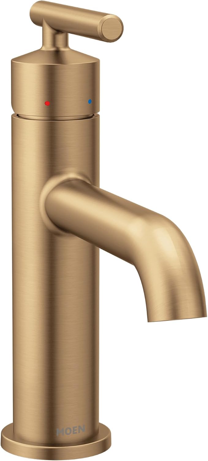 Moen Gibson Bronzed Gold One-Handle Single Hole Modern Bathroom Sink Faucet with Optional Deckplate, 6145BZG