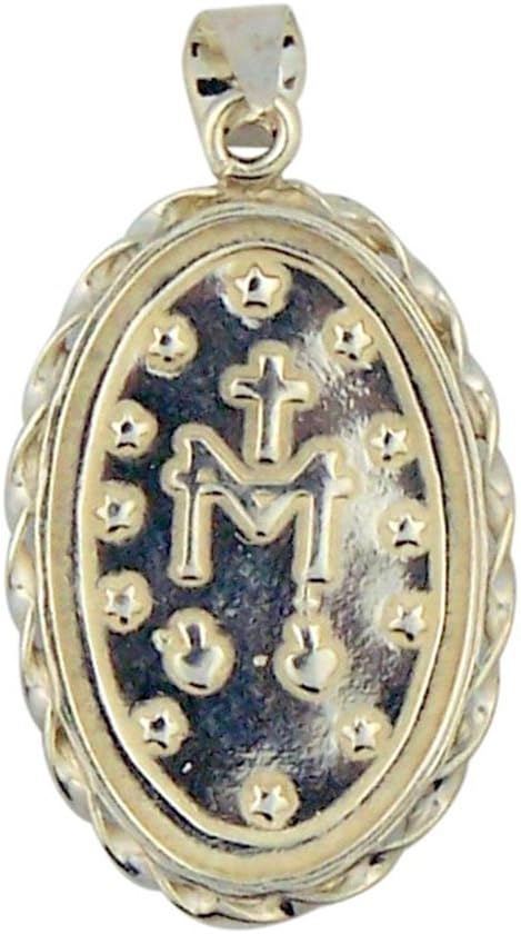 Blue Cameo Miraculous Medal in Rope Sterling Silver Frame 1 3/8 Inch