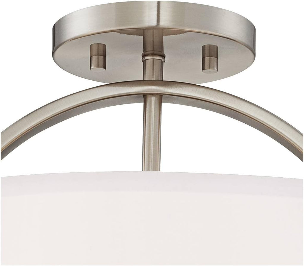 Possini Euro Design Halsted Modern Close to Ceiling Light Semi Flush Mount Fixture 15' Wide Brushed Nickel Silver White Linen Drum Shade for Bedroom Hallway Living Room Dining Room Bathroom Kitchen
