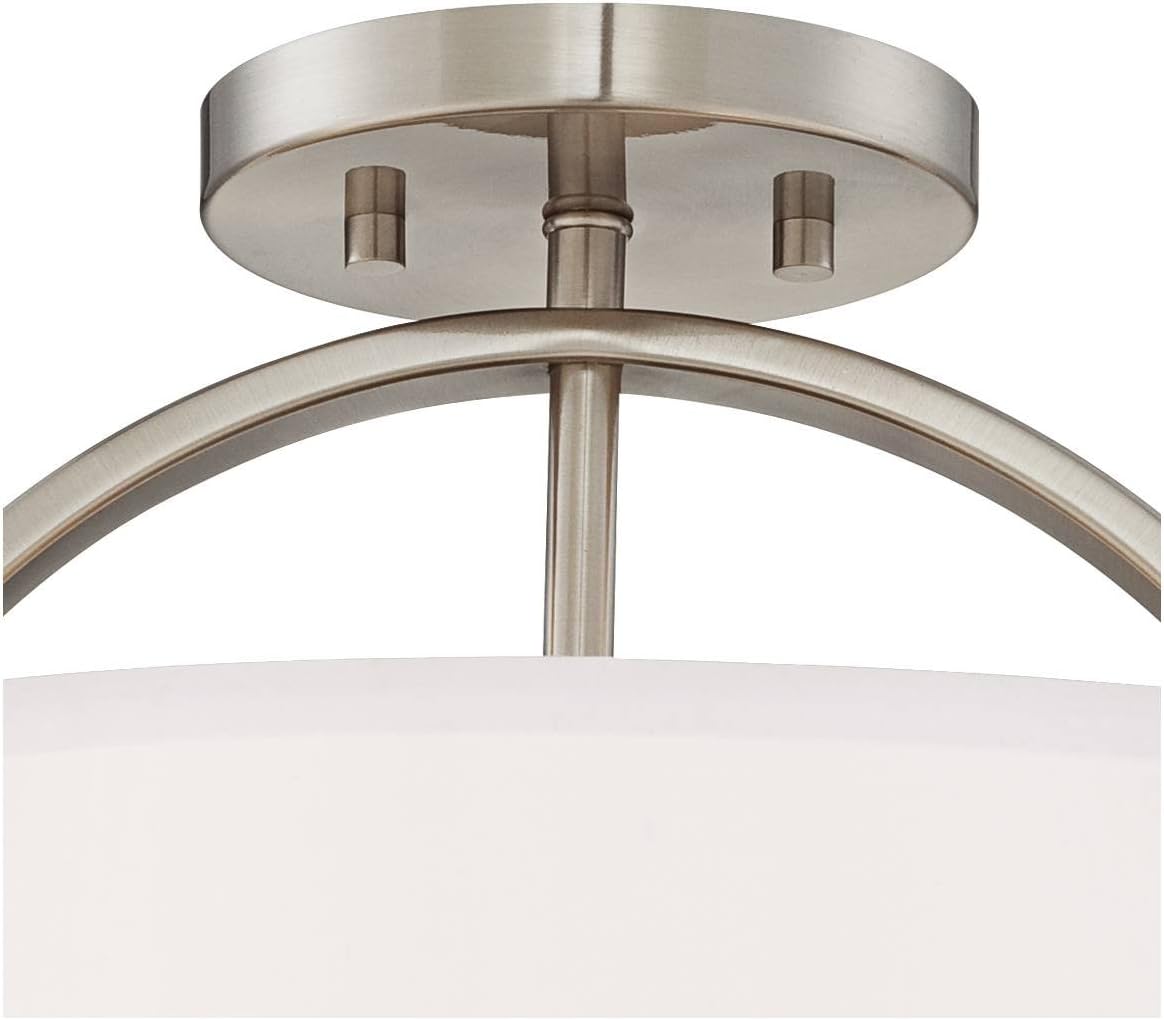 Possini Euro Design Halsted Modern Close to Ceiling Light Semi Flush Mount Fixture 15' Wide Brushed Nickel Silver White Linen Drum Shade for Bedroom Hallway Living Room Dining Room Bathroom Kitchen