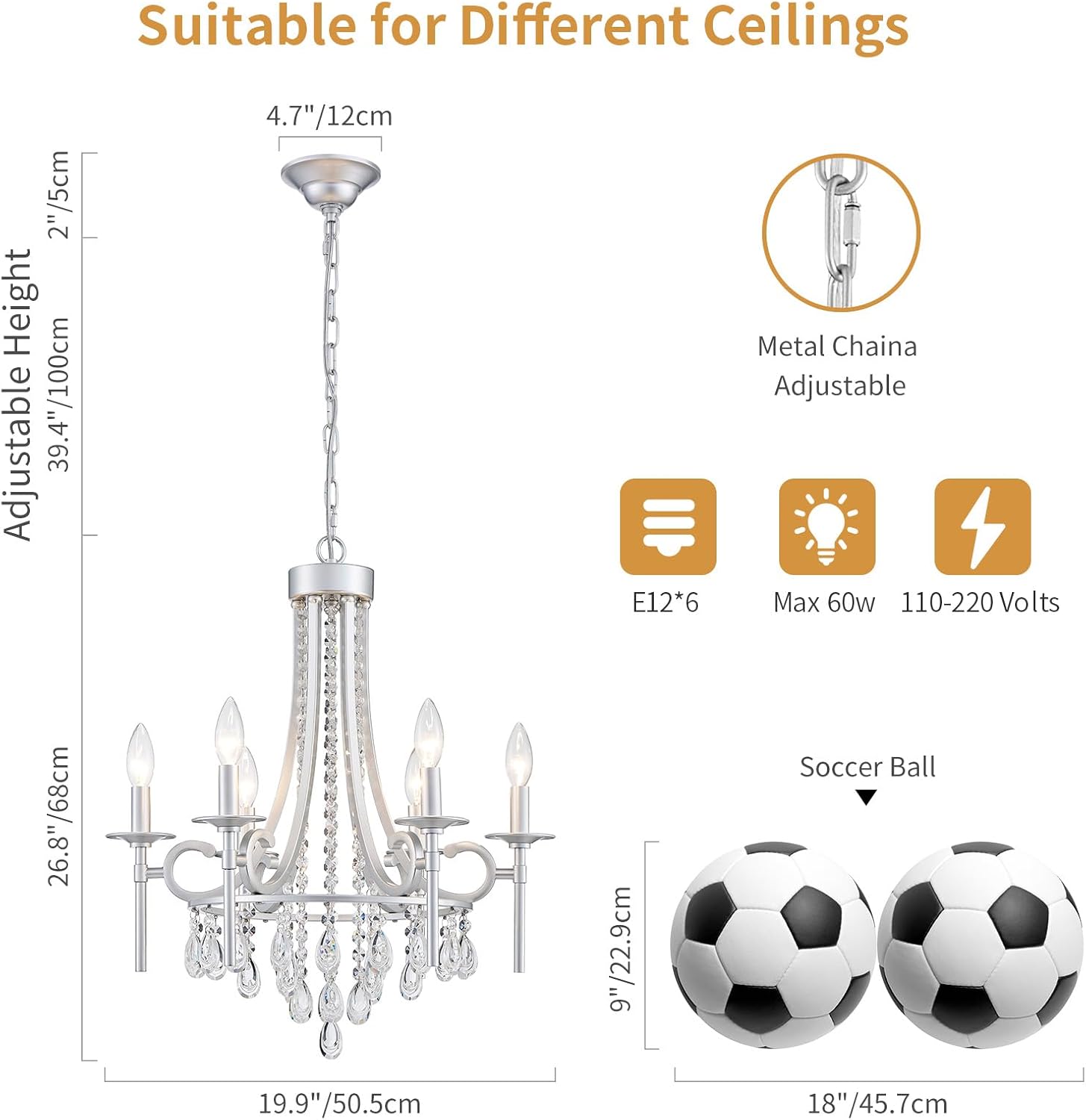 Modern Crystal Chandeliers for Dining Room, 6-Lights Chrome Round Chandelier for Entryway, Crystal Chandelier Pendant Ceiling Lighting Fixture for Living Room Bedroom Kitchen Island Foyer Staircase