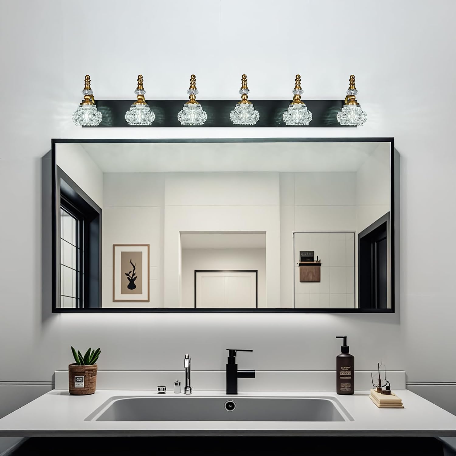6-Light Vintage Bathroom Vanity Light Fixture Industrial Black Gold with Glass Shade Vanity Light Fixtures Over Mirror Glass Bathroom Vanity Lighting Fixtures G9 Bulb Wall Lights
