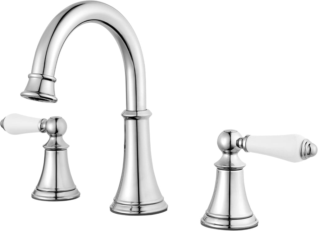 Pfister Courant 8 in Widespread 3 Hole Bathroom Sink Faucet 2 Handle Polished Chrome NSF Certified WaterSense Push & Seal Drain 360 Degree Swivel Spout LF049COPC