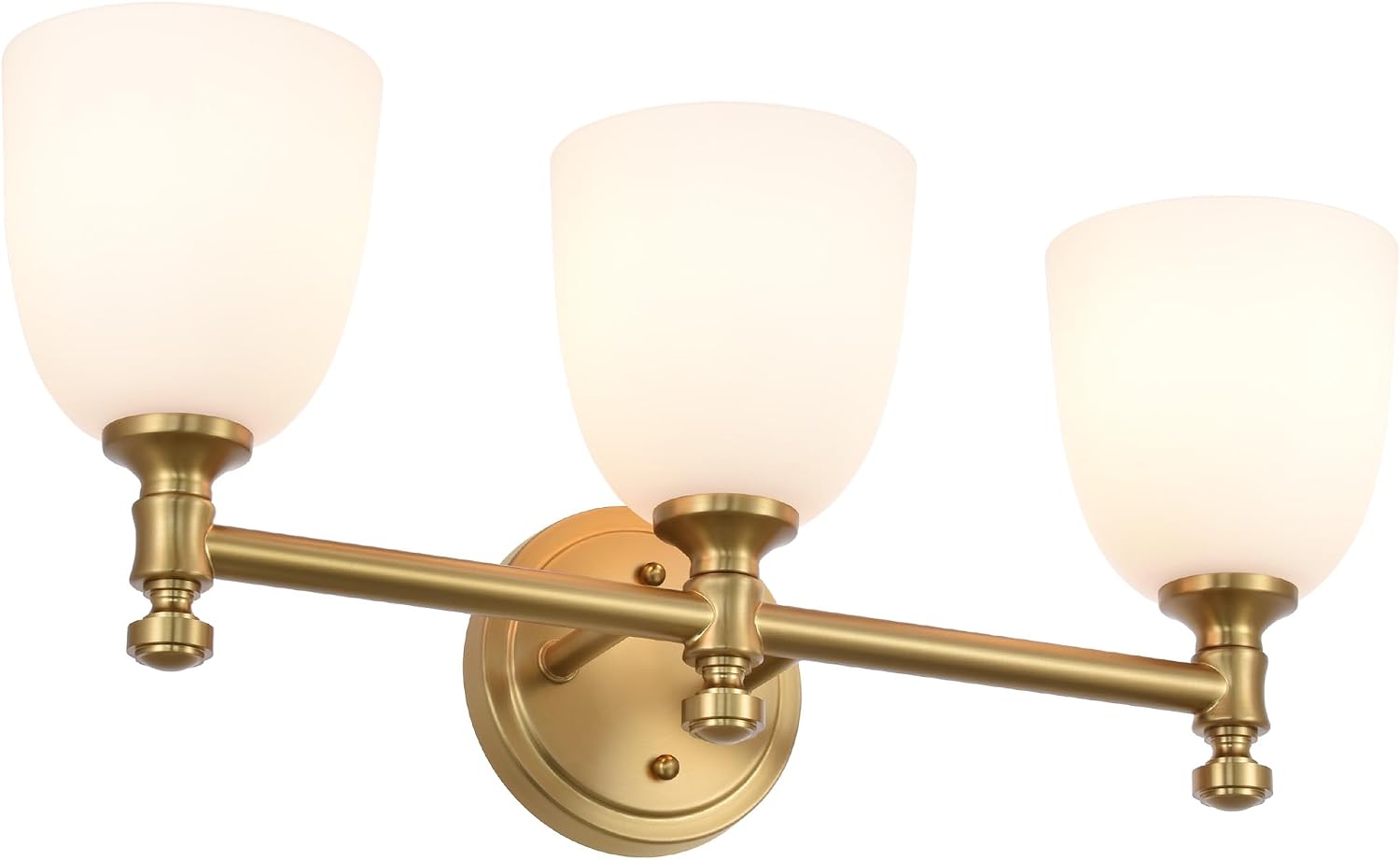 Gold Bathroom Vanity Light, 3-Light Bathroom Light Fixtures Over Mirror, Traditional Vanity Lights for Living Room, Milk White Bell Glass Shades, Standard E26 Base, Aged Brass