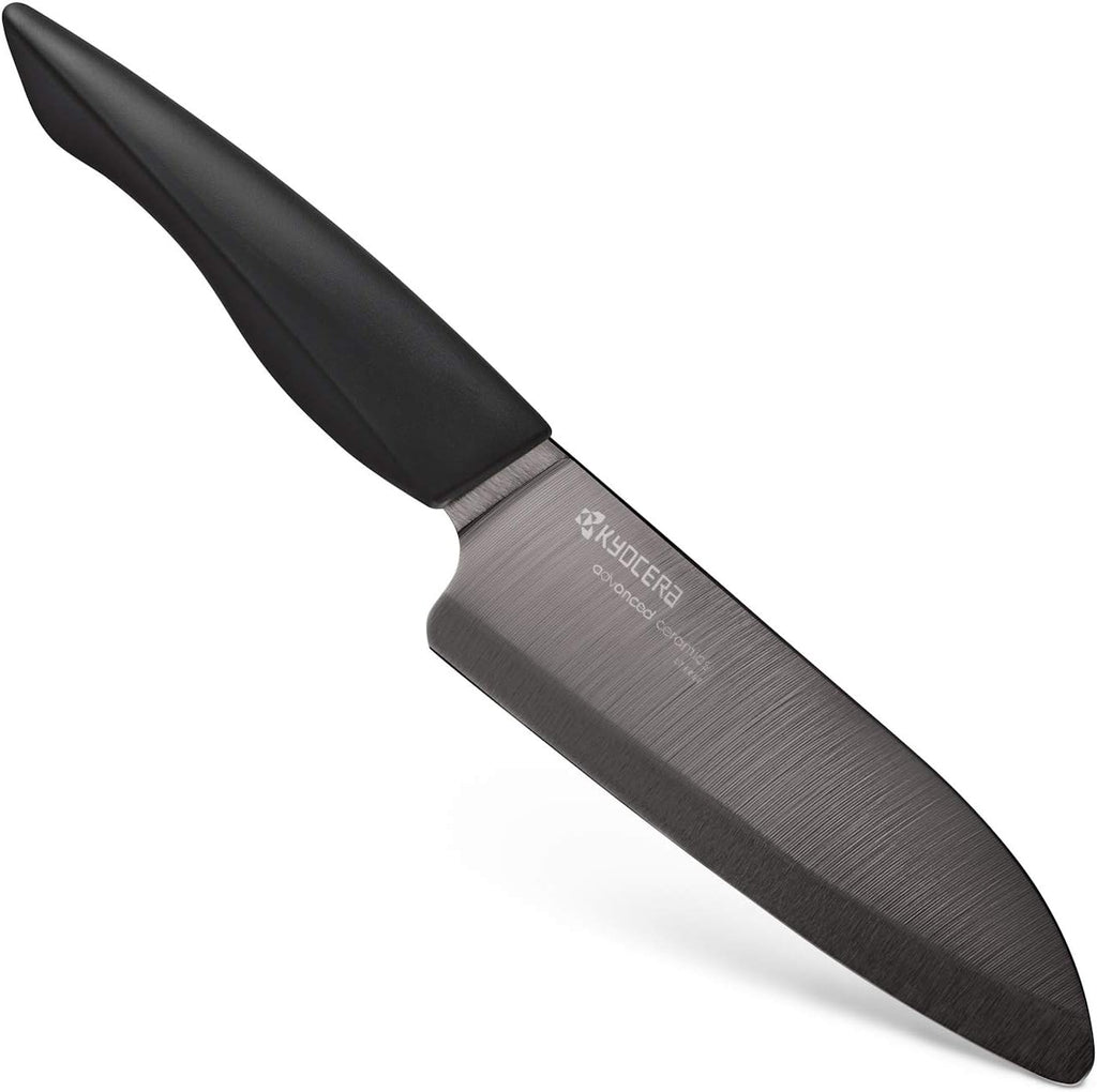 Kyocera 5 piece Ceramic Knife Block Set, Black Patented Blade Sizes: 7', 5.5', 5', 4.5', Stainless