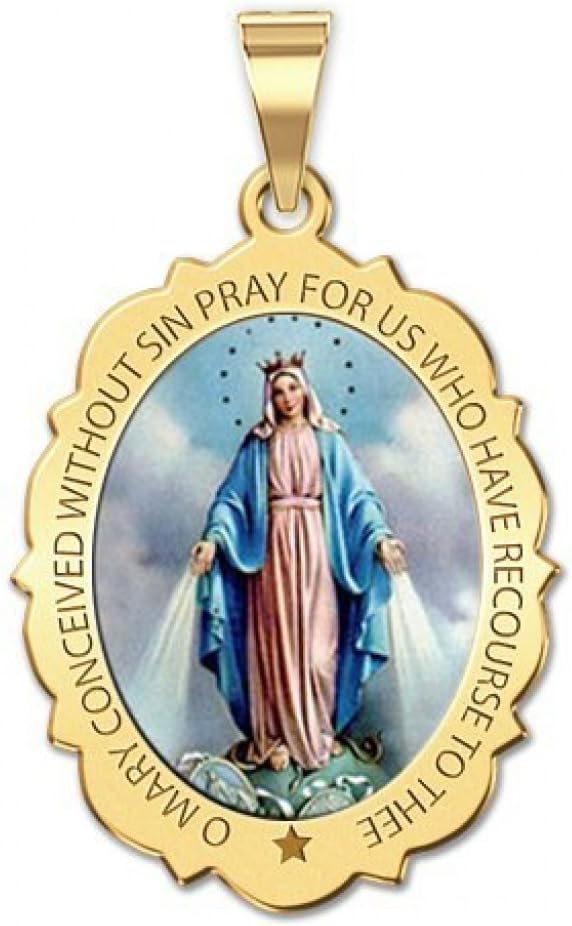 PicturesOnGold.com Miraculous Medal Necklace Catholic Virgin Mary Pendant Oval Pendants for Women & Men Crafted in 10K/14K Yellow or White Gold & Sterling Silver Christian Gifts for Men & Women or First Communion Gifts for Boys or Girls