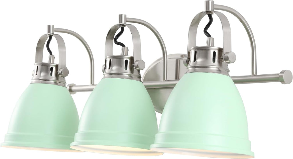 JONATHAN Y 25.5' Mint Green/Nickel 3-Light LED Vanity Light, Adjustable Wall Sconce for Bathroom Mirror, Farmhouse Bohemian Kitchen Light, Iron Black Bell Shade (JYL1116C)