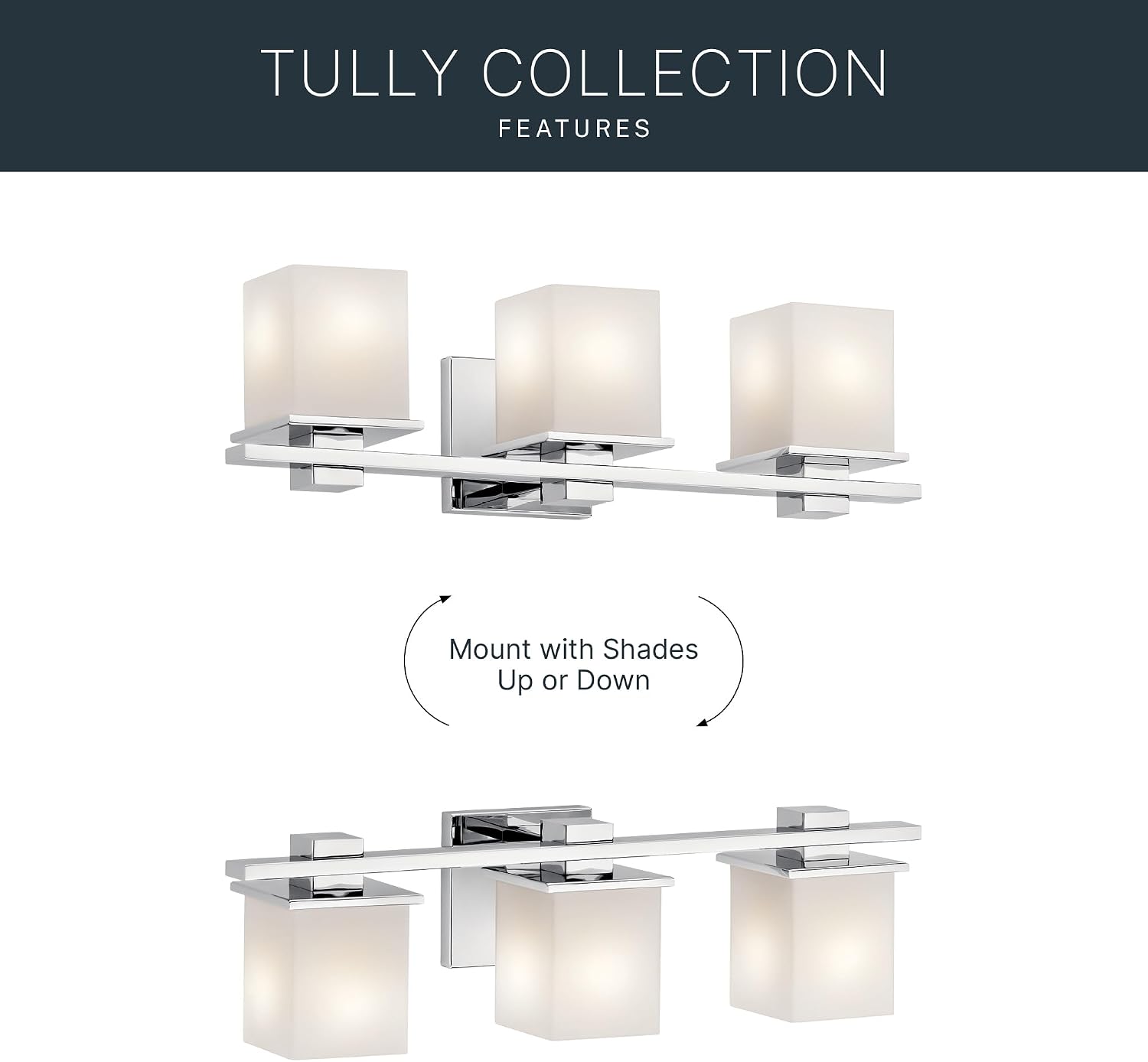 Kichler Tully 24' Vanity Light in Chrome, 3-Light Modern Bathroom Light with Satin Etched Cased Opal Glass, (24' W x 6.5' H), 45151CH