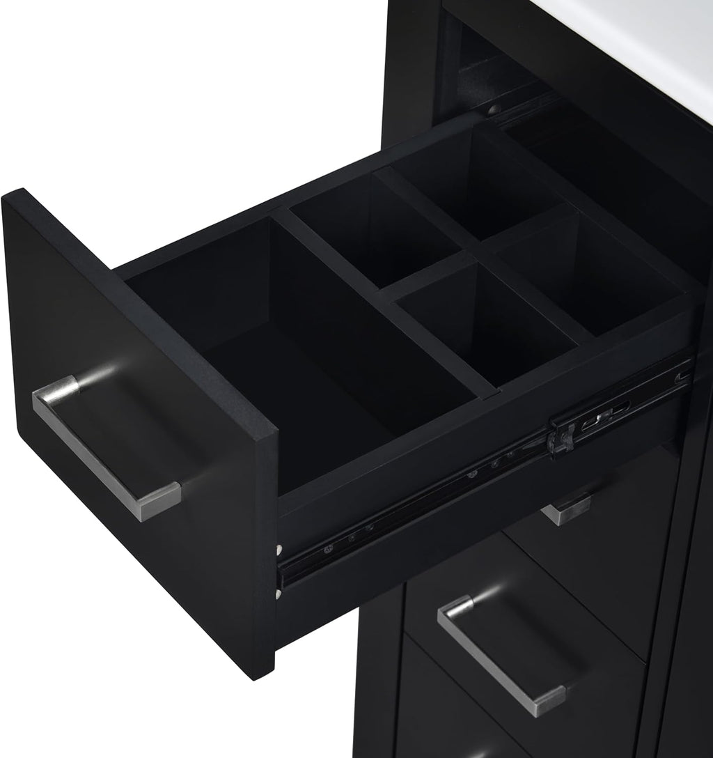 30 Inch Black Bathroom Vanity with Sink and Countertop,Solid Wood Frame Bathroom Cabinet with Sink,Modern Sink Storage Cabinet with 3 Drawers & Soft Closing Doors,Sliver Handles