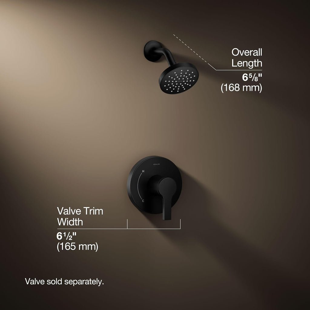 KOHLER TS35321-4G-BL, Elate Rite-Temp Shower Trim with Single Function 1.75 GPM Showerhead, Matte Black, Modern Shower Fixture, Water-Saving Design