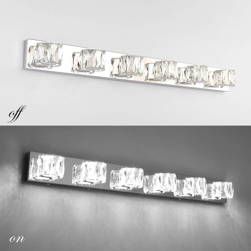 Aipsun 6 Lights 41in Crystal Vanity Lights Over Mirror Long Bathroom Lighting Fixture Modern LED Vanity Light for Bathroom,White Light 6000K