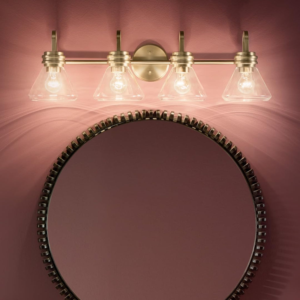 Kichler Farum 34' 4-Light Bathroom Vanity Light Fixture with Clear Glass in Champagne Bronze for Single or Double Vanity, Modern Lighting Fixture (34' x 9.5' x 9.5'), 55156CPZCLR