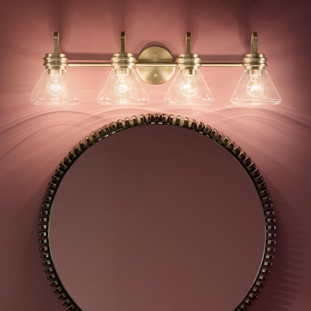 Kichler Farum 34' 4-Light Bathroom Vanity Light Fixture with Clear Glass in Champagne Bronze for Single or Double Vanity, Modern Lighting Fixture (34' x 9.5' x 9.5'), 55156CPZCLR