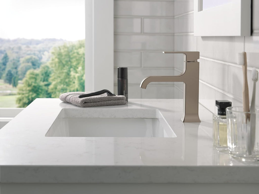 Delta Velum Brushed Nickel Bathroom Faucet 1 Hole, Single Hole Bathroom Sink Faucet for Vanity, Metal Push-Pop Drain Assembly, Stainless 539-SSMPU-DST