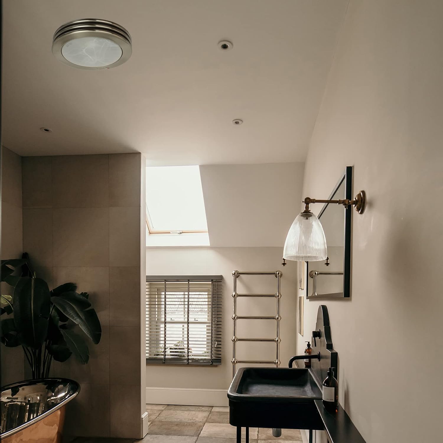 Akicon Ultra Quiet Bathroom Exhaust Fan with LED Light 80CFM 2.0 Sones Round Bathroom Ventilation Fan with Frosted Glass Cover Brushed Nickel Finish (Brushed Nickel)