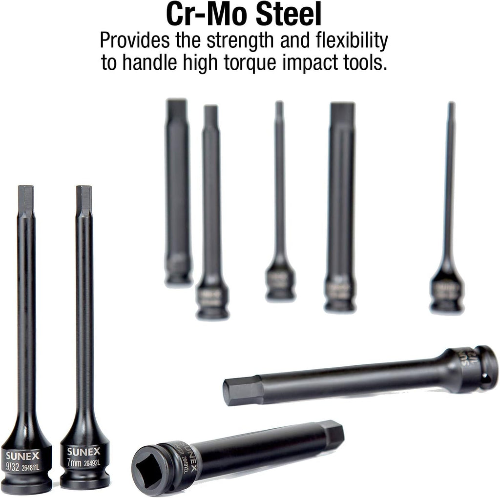 SUNEX TOOLS 2637L 20pc 1/2' Drive Impact Hex Driver Master Set 6in. ¼' to 9/32' and 6mm to 17mm, ,