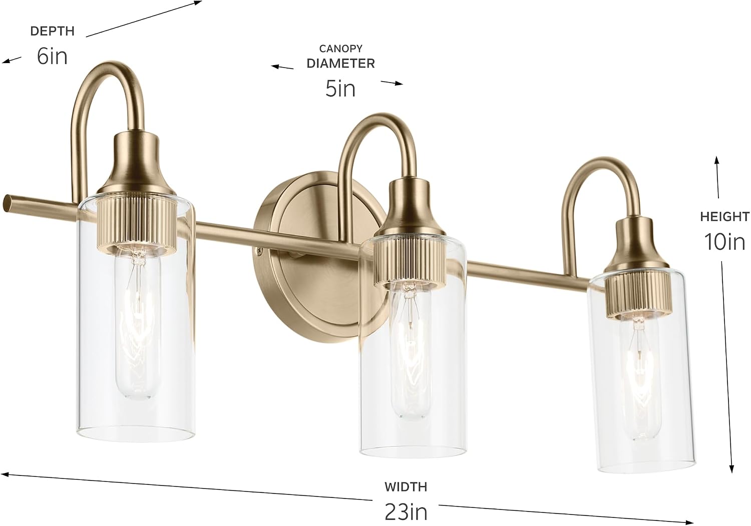 Kichler Kavi 23' 3-Light Bathroom Vanity Light Fixture with Clear Glass in Champagne Bronze, Modern Wall Mount Over Mirror for Powder Room (23' W x 10' H), 55211CPZ