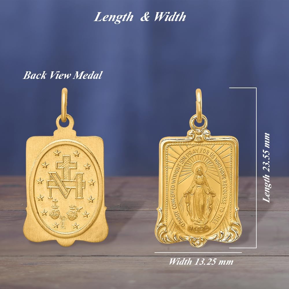 Diamond2Deal 14k Yellow Gold Satin Medium Rectangle Framed Miraculous Medal Fine Jewelry for Women (L- 23.55 mm W- 13.25 mm)