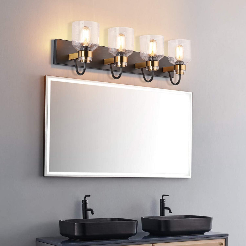 PRESDE Vintage Bathroom Vanity Fixtures Over Mirror Bronze Brushed Black 4-Light vantiy Lighting for Bathroom