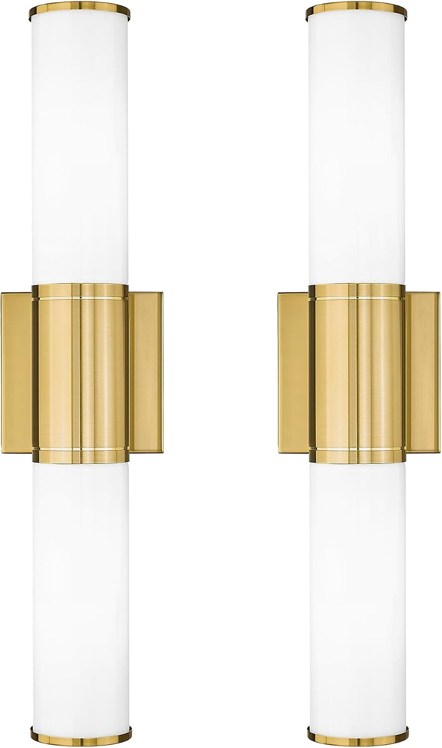 Bathroom Light Fixtures Set of 2, 2 Light Vanity Lights for Mirror with Milk Glass Shade, Up and Down Wall Sconces for Bathroom Bedroom Hallway, Brushed Gold, VL834-BG-ML-2PK